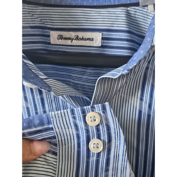 Tommy Bahama Men's, Died Striped Long Sleeve Silk Shirt, Aqua Ice, Size XL. - Picture 9 of 12